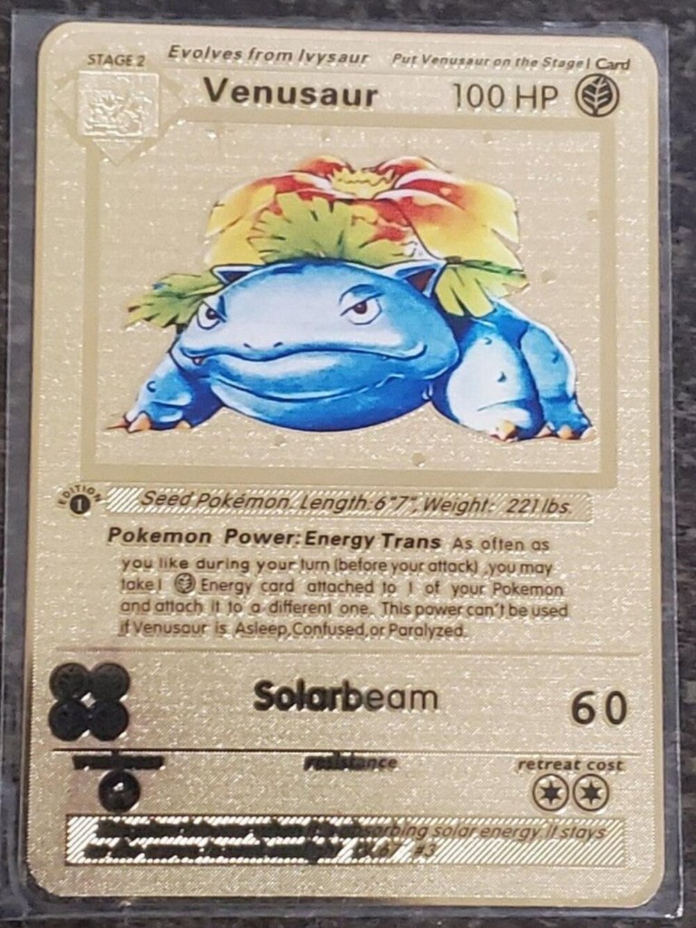 Gold Plated Venusaur 1st Edition Shadowless Custom Metal Card